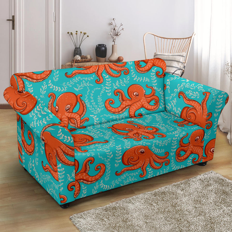 Octopus Turquoise Background Loveseat Couch Slipcover