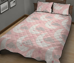 Cute moon cloud star pattern pink dot background Quilt Bed Set