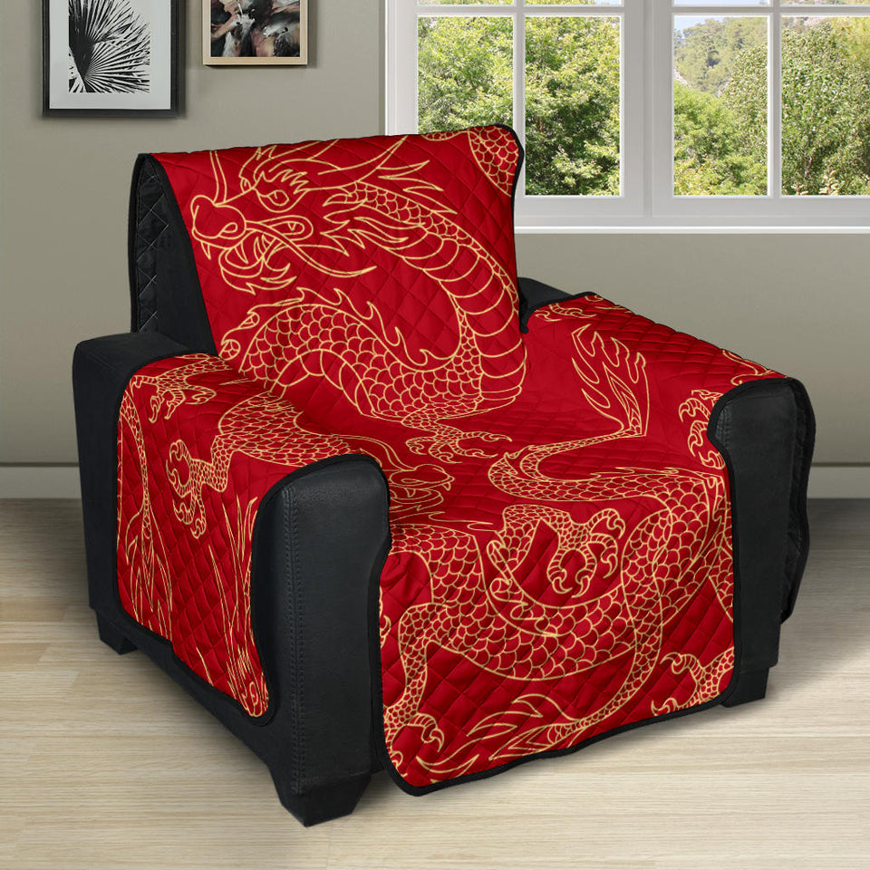 Gold dragons red background Recliner Cover Protector