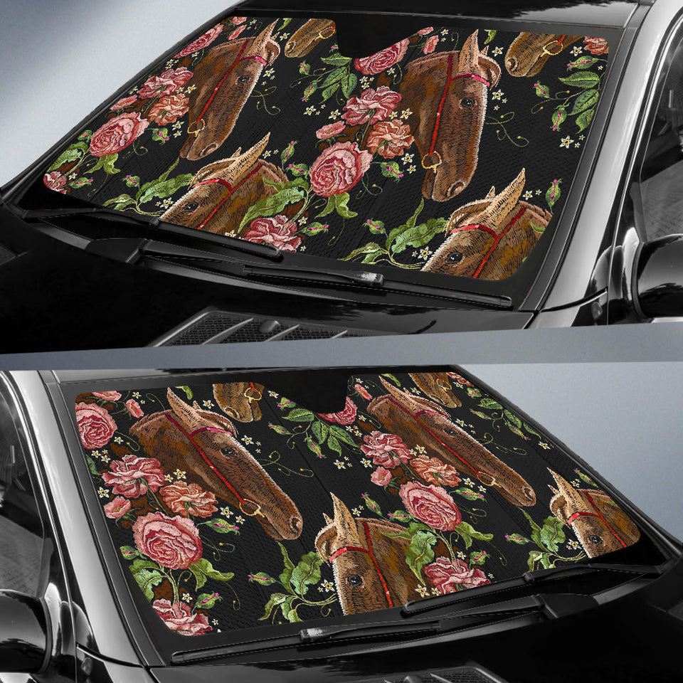 Horse Head Wild Roses Pattern Car Sun Shade