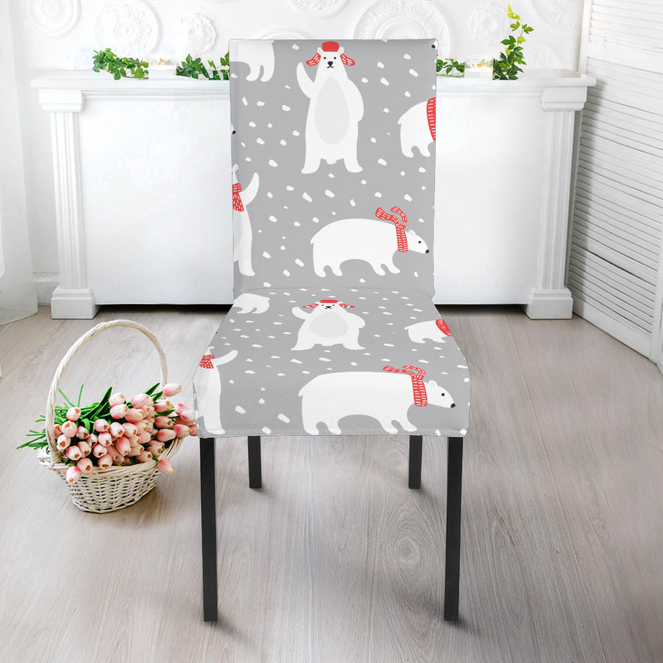 Cute Polar Bear Christmas Snow Pattern Dining Chair Slipcover