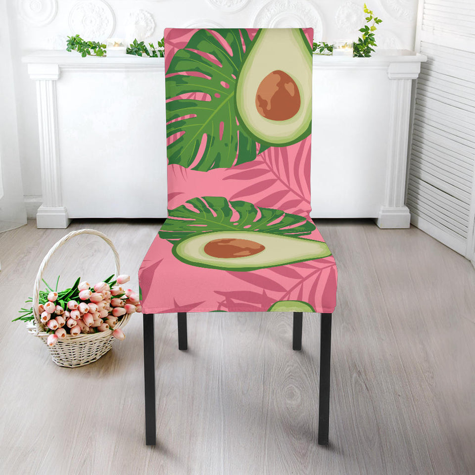 Avocado Slices Leaves Pink Back Ground Dining Chair Slipcover