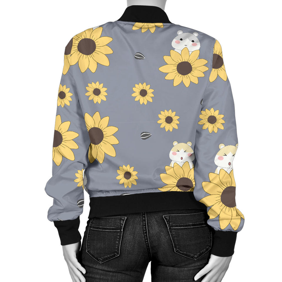 Cute Hamster Sunflower Pattern Background Women'S Bomber Jacket