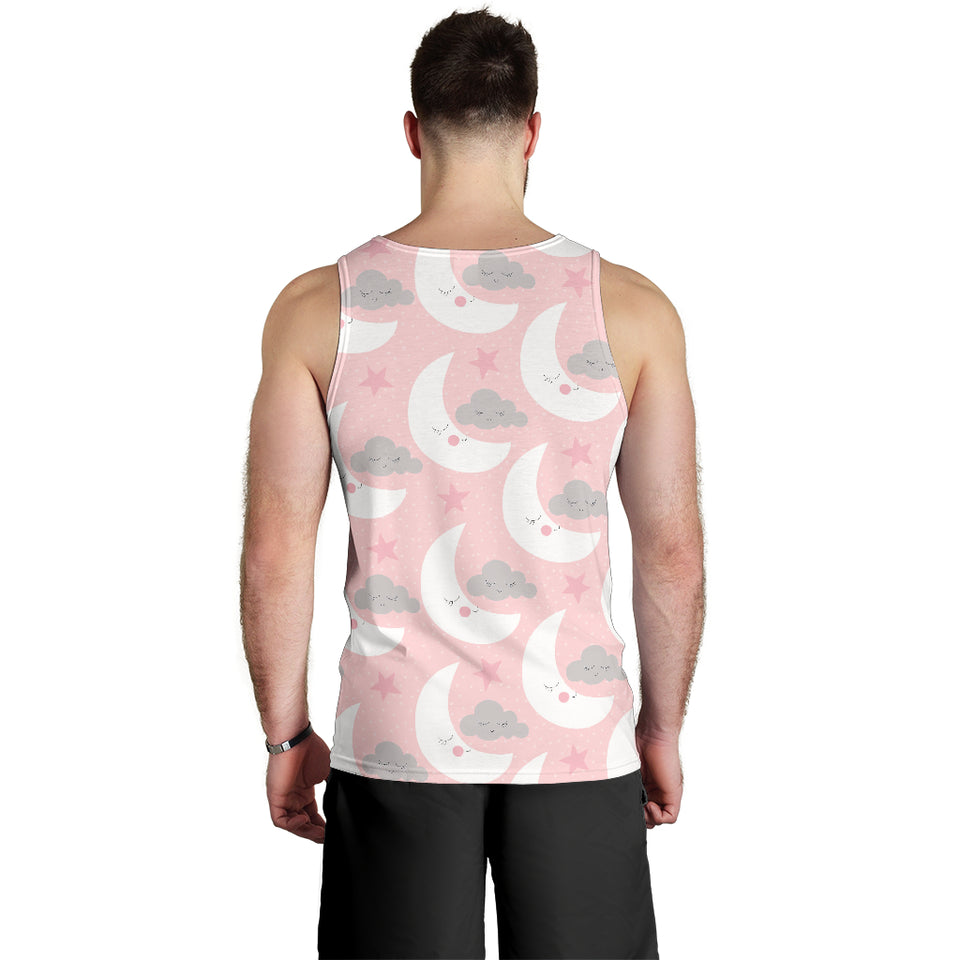 Cute moon cloud star pattern pink dot background Men Tank Top