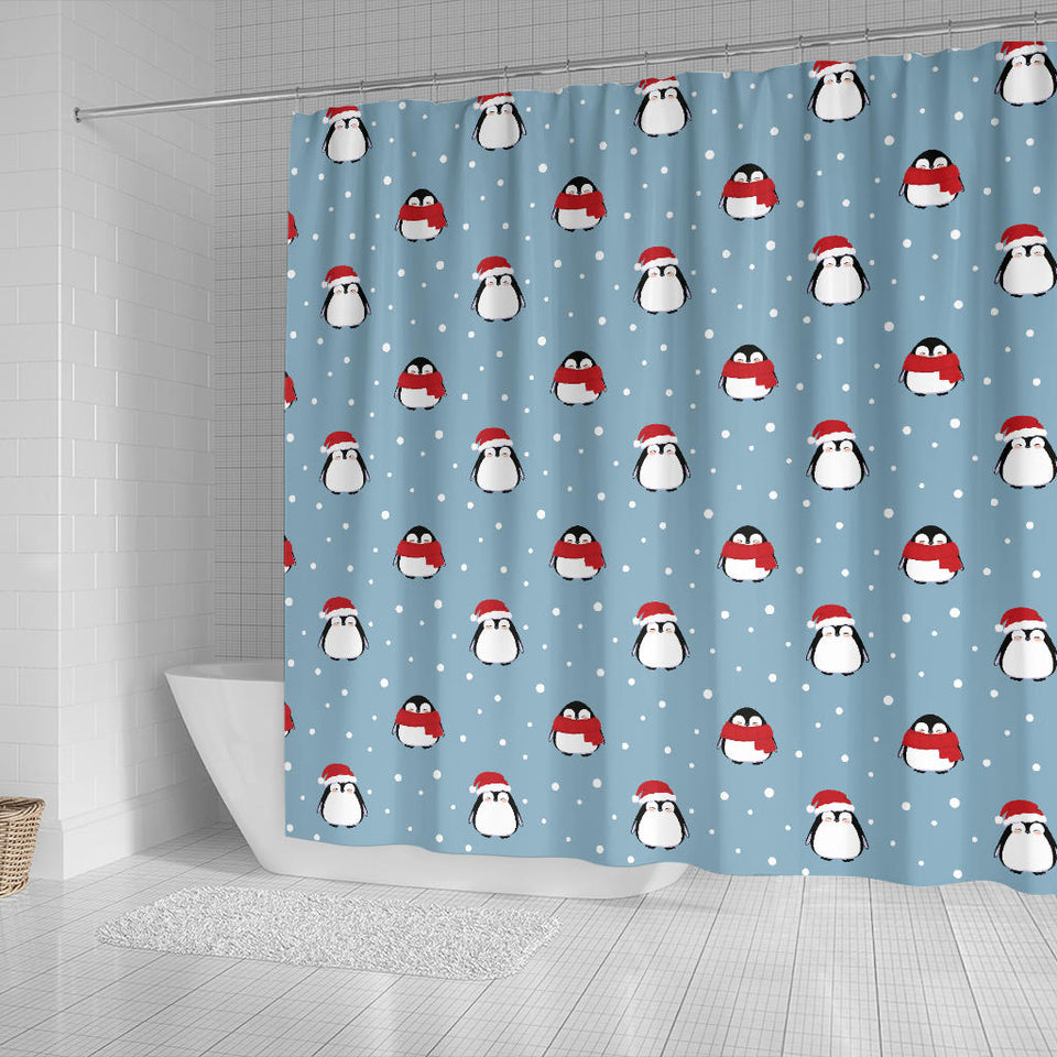 Cute Penguin Christmas Snow Pattern Shower Curtain Fulfilled In US