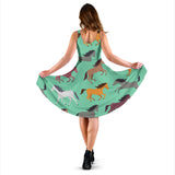 Colorful Horses Pattern Sleeveless Midi Dress
