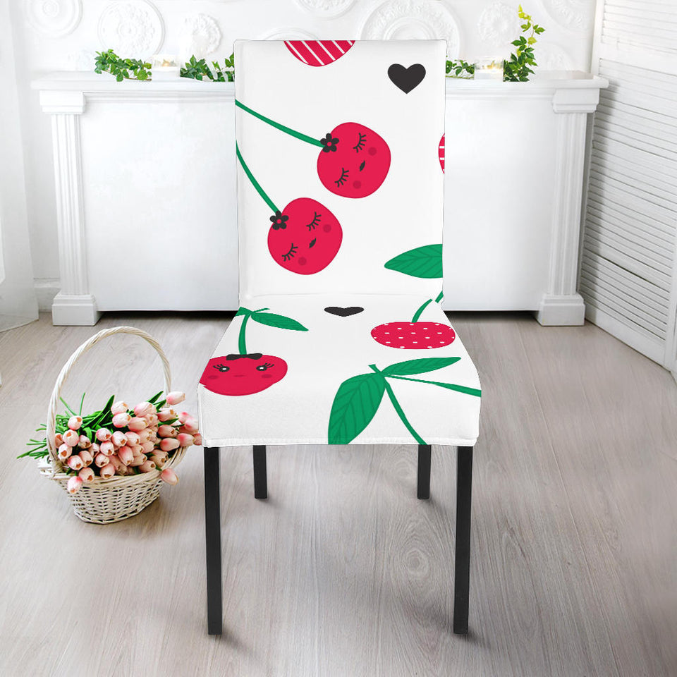 Cherry Pattern White Background Dining Chair Slipcover