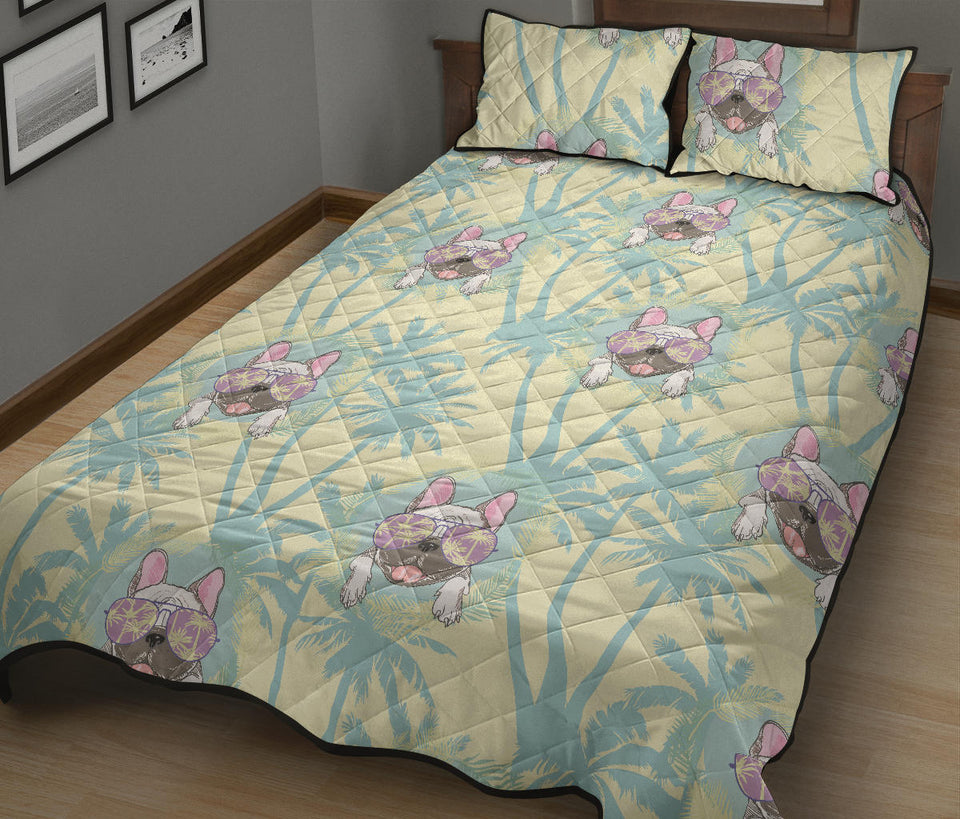 French bulldog hawaii blackground Quilt Bed Set