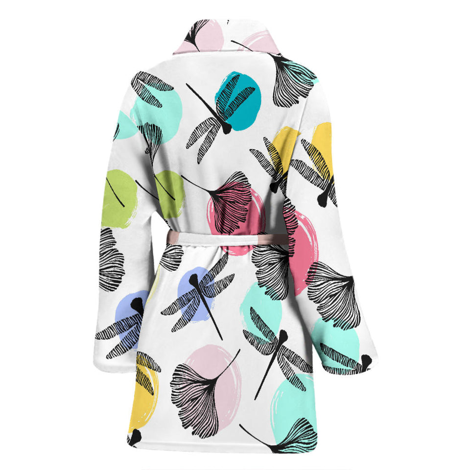 Dragonflies Ginkgo Leaves Pattern Women'S Bathrobe