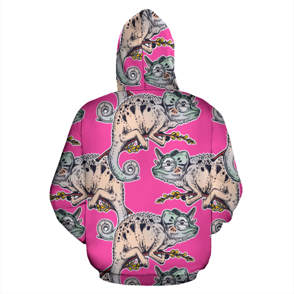 Chameleon Lizard Pattern Pink Background Zip Up Hoodie
