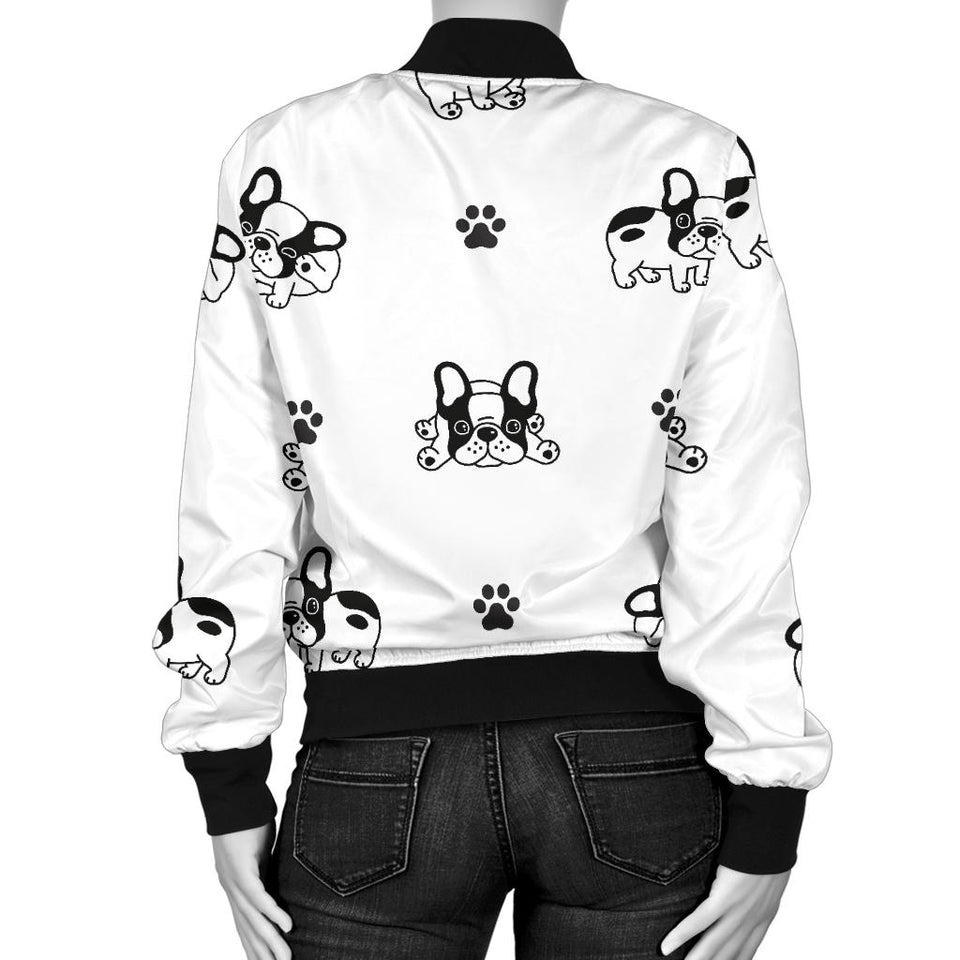Cute French Bulldog Paw Pattern Women'S Bomber Jacket
