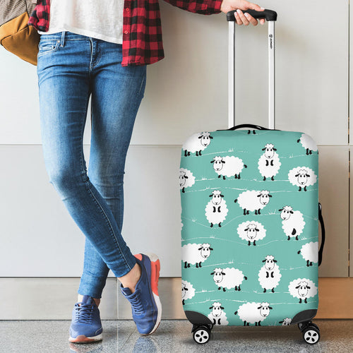 Cute Sheep Green Background Cabin Suitcases Luggages