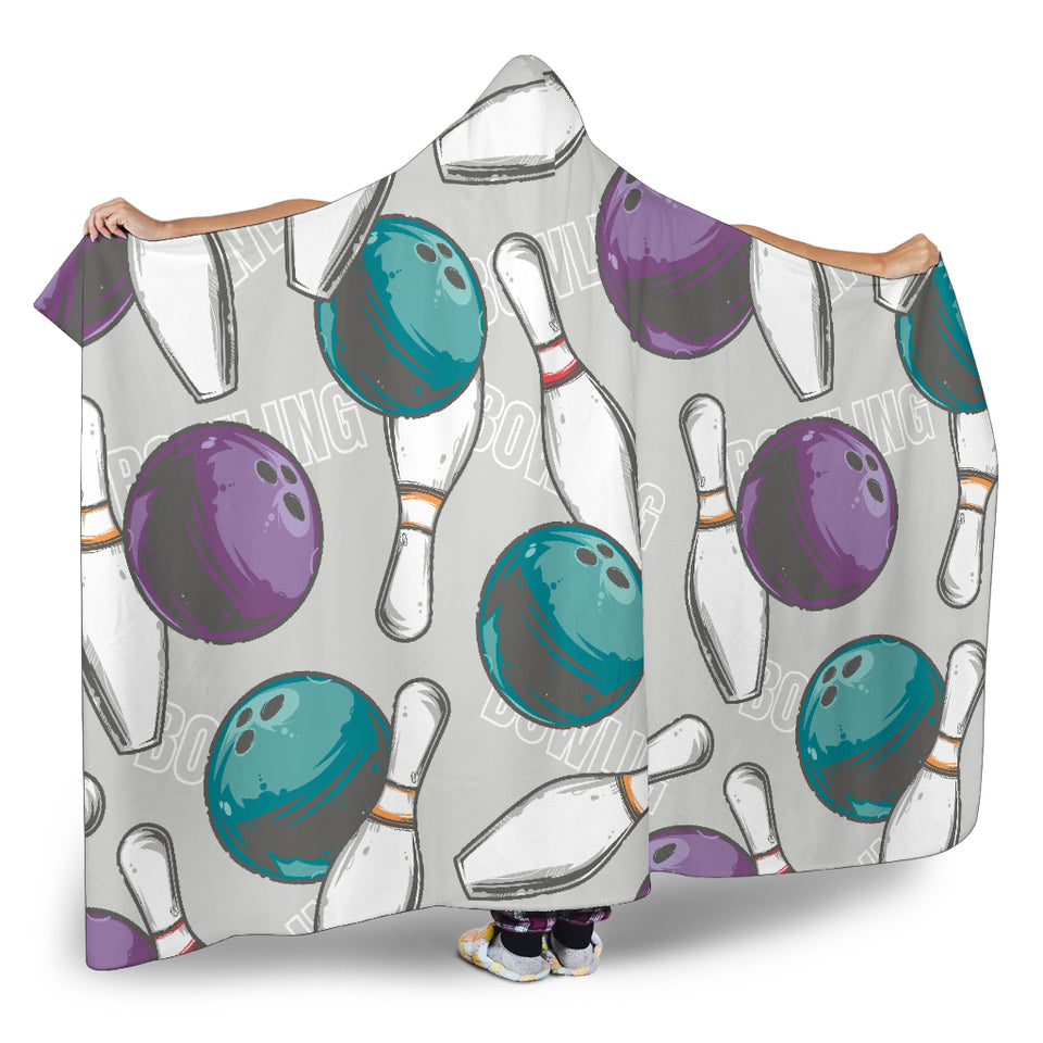 Bowling Ball And Pin Gray Background Hooded Blanket