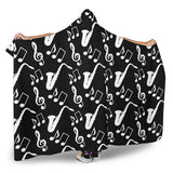 Saxophone Music Notes Treble Clef Black White Theme Hooded Blanket