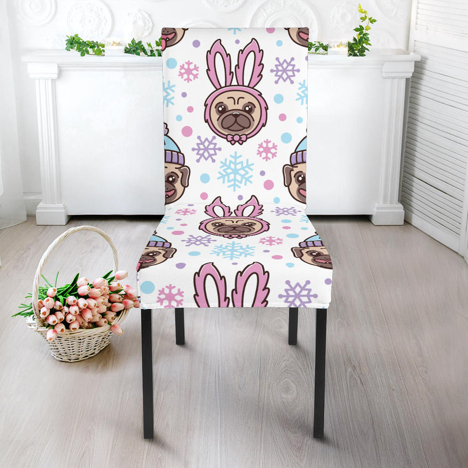 Cute Pug Hat Rabbit Costume Pattern Dining Chair Slipcover