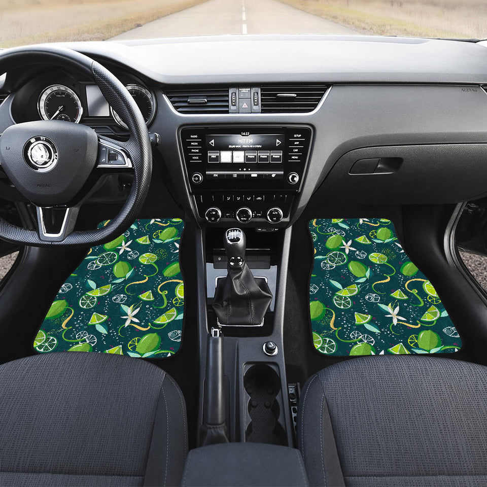 Lime Ice Flower Pattern Front And Back Car Mats