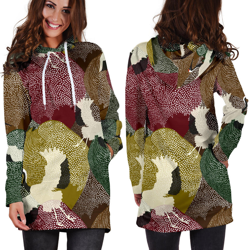 Japanese Cranes Flying Forest Dot Pattern Women'S Hoodie Dress