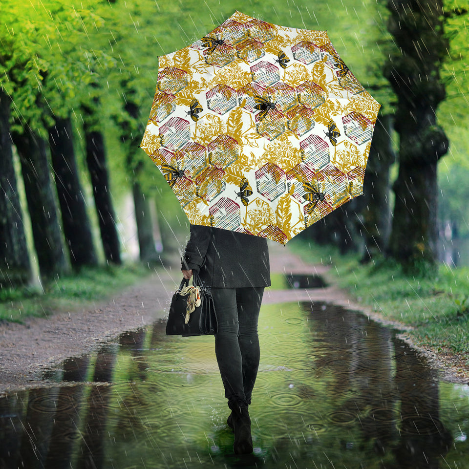 Cool Bee Honeycomb Leaves Pattern Umbrella