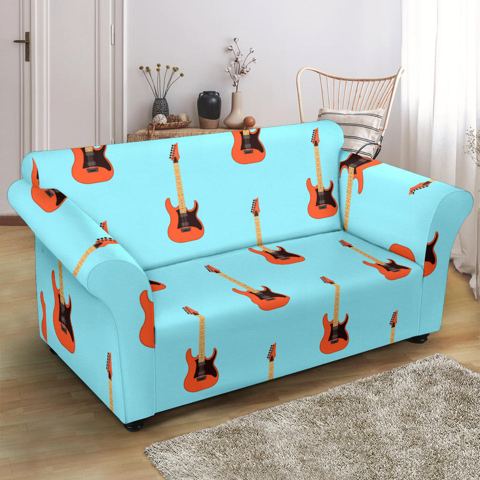 Electric Guitar Pattern Light Blue Background Loveseat Couch Slipcover