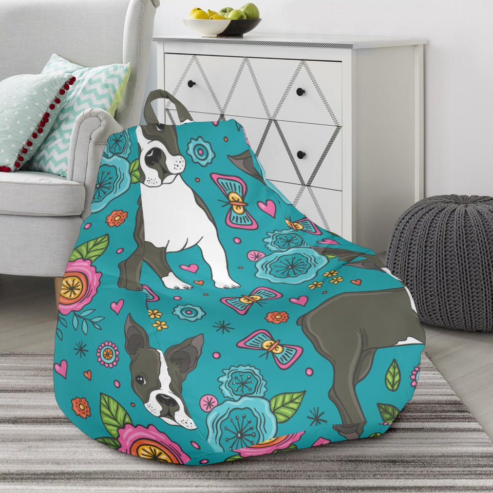 Boston Terrier Beautiful Flower Pattern Bean Bag Cover