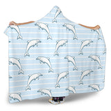 Dolphin Blue Striped Background Hooded Blanket