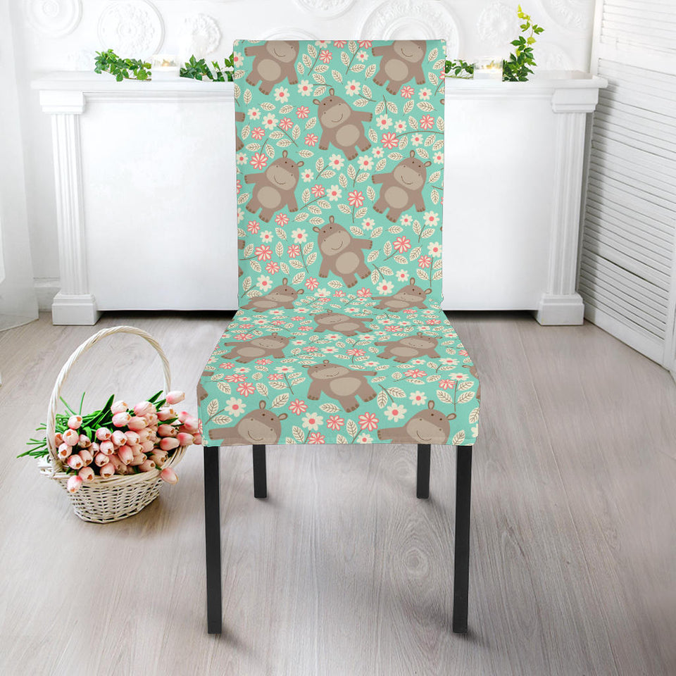 Hippopotamus Pattern Print Design 02 Dining Chair Slipcover