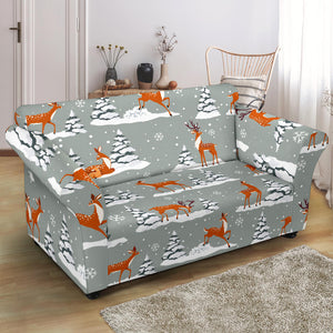 Beautiful Deers Winter Christmas Loveseat Couch Slipcover