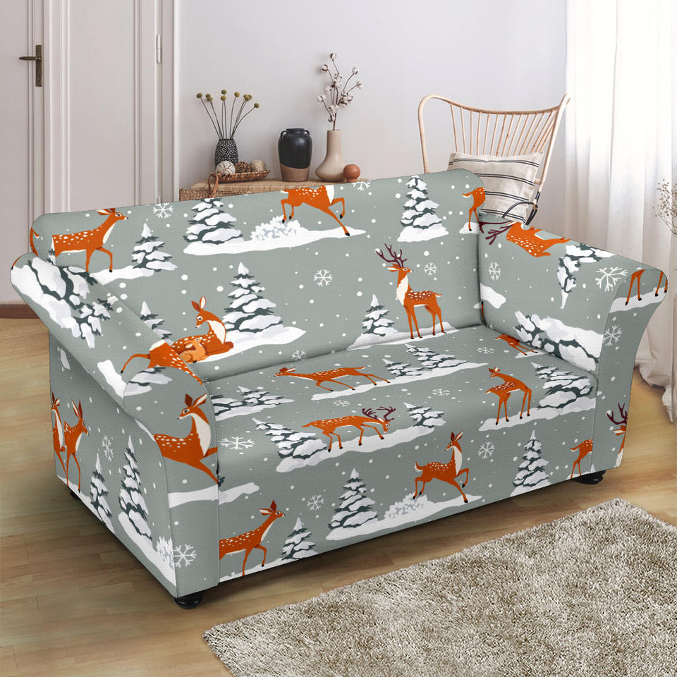 Beautiful Deers Winter Christmas Loveseat Couch Slipcover