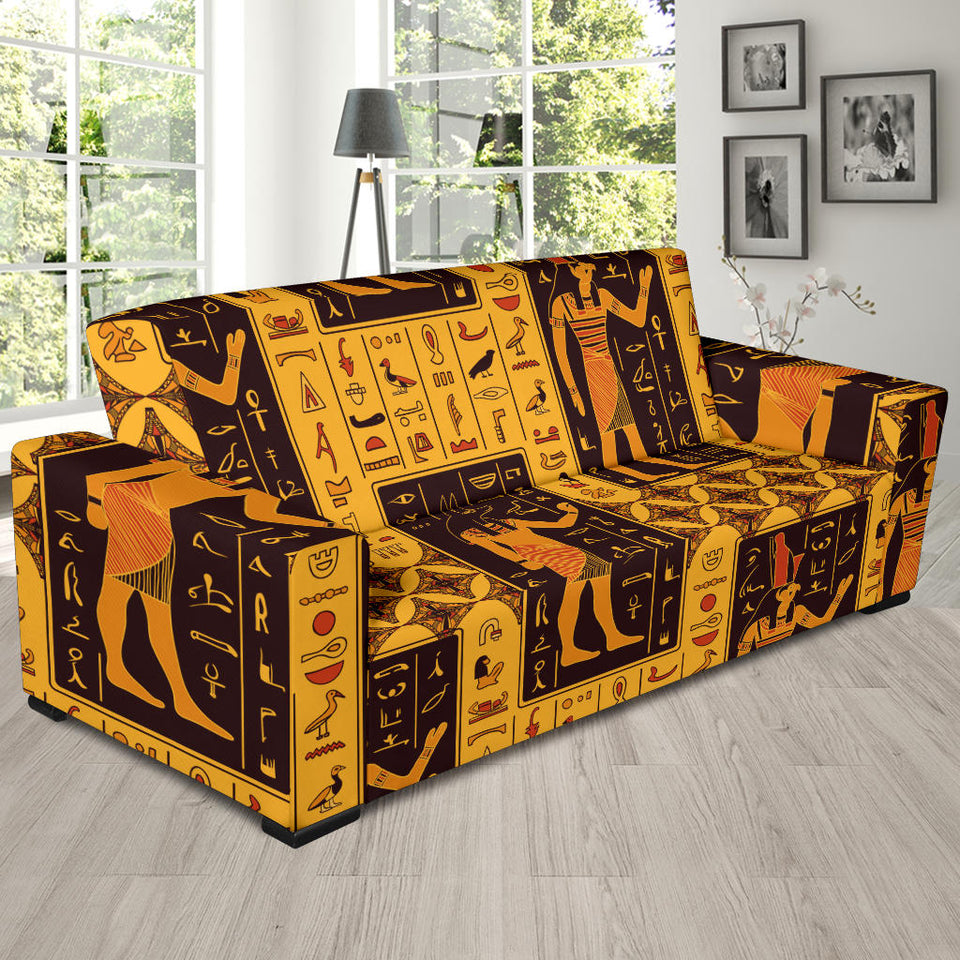 Egypt Hieroglyphics Pattern Print Design 05 Sofa Slipcover