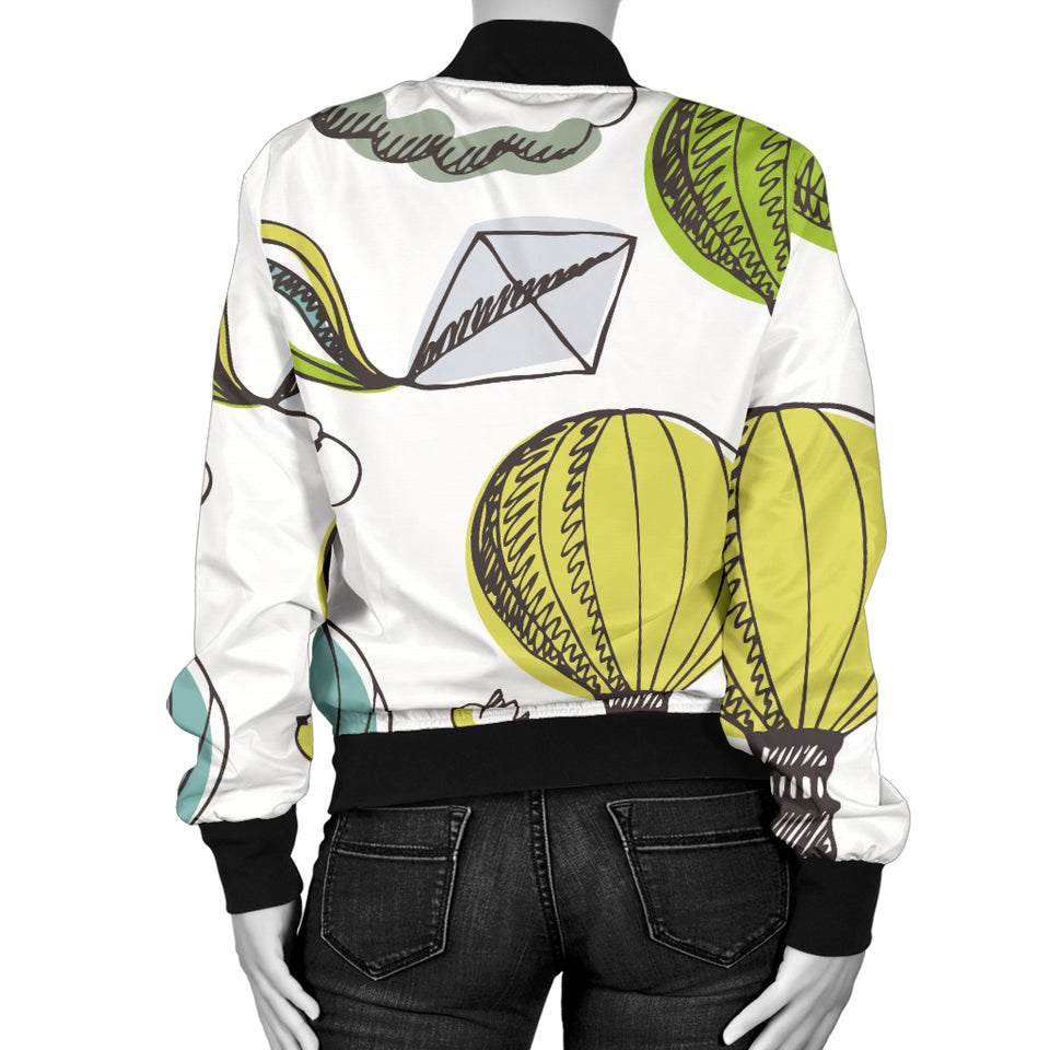 Hot Air Balloon Bird Cloud Pattern Women'S Bomber Jacket