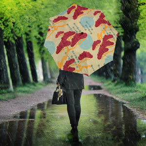 Red Bonsai Gray Sun Japanese Pattern Umbrella
