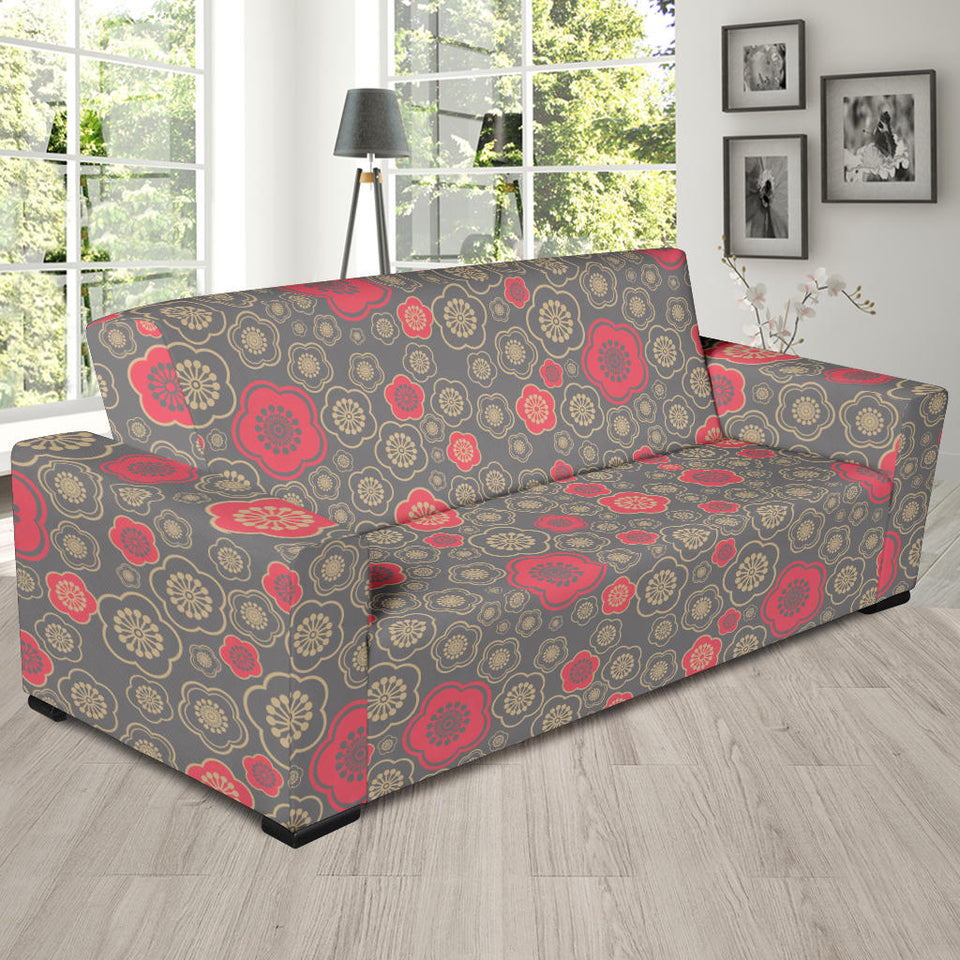 Red Gold Sakura Cherry Blossom Gray Background Sofa Slipcover