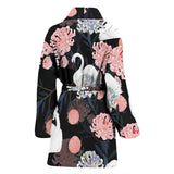 White Swan Blooming Flower Pattern Women'S Bathrobe