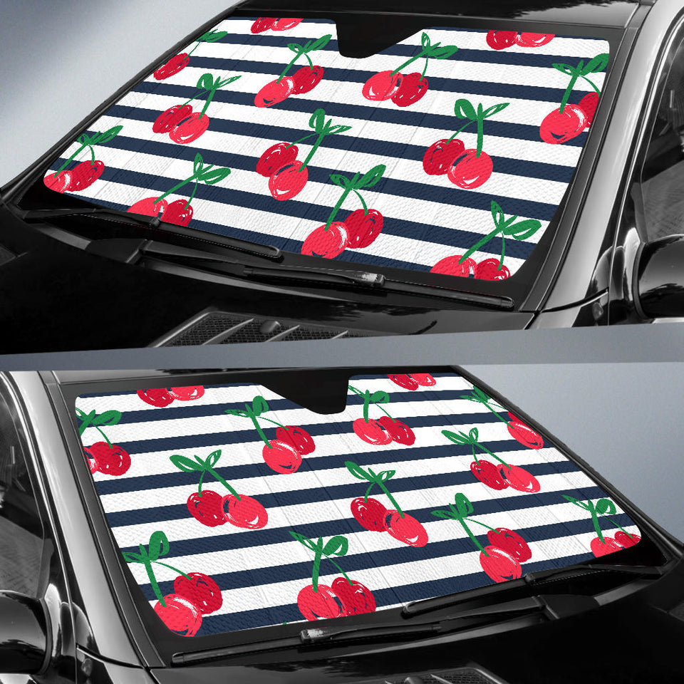 Hand Drawn Cherry Pattern Striped Background Car Sun Shade