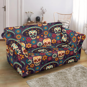 Sugar Skulls Flower Maxican Pattern Loveseat Couch Slipcover