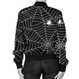 Spider Web Design Pattern Black Background White Cobweb Women'S Bomber Jacket
