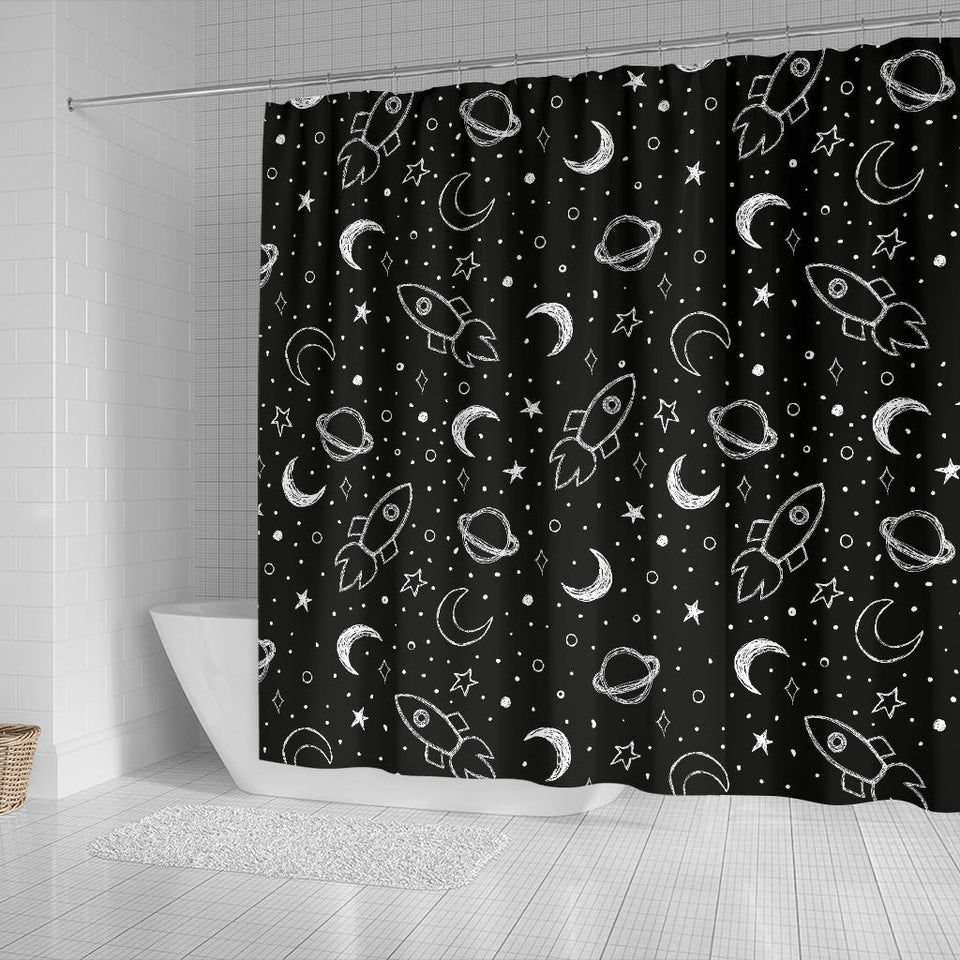 Hand Drawn Space Rocket Star Planet Shower Curtain Fulfilled In US