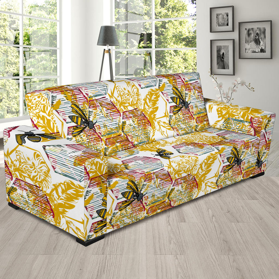 Cool Bee Honeycomb Leaves Pattern Sofa Slipcover