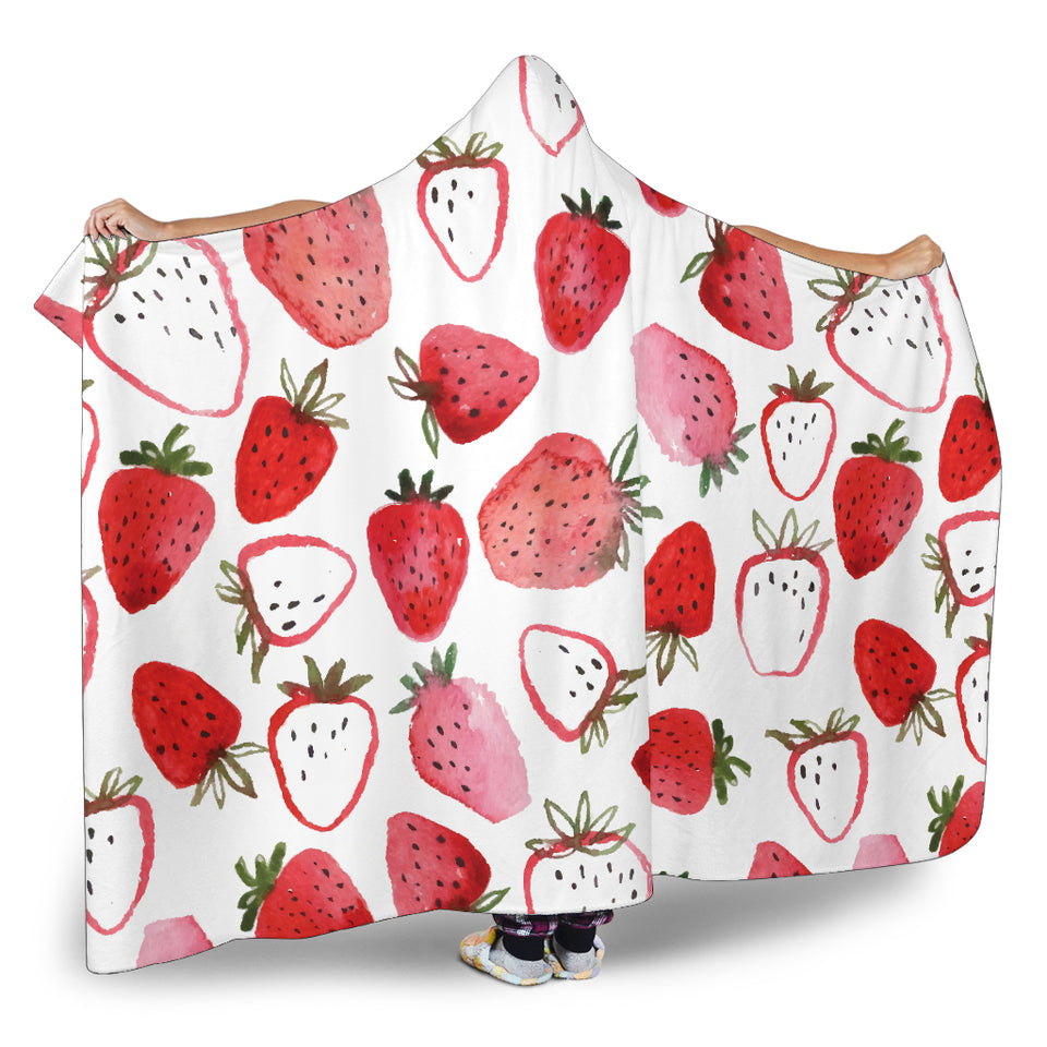 Watercolor Hand Drawn Beautiful Strawberry Pattern Hooded Blanket