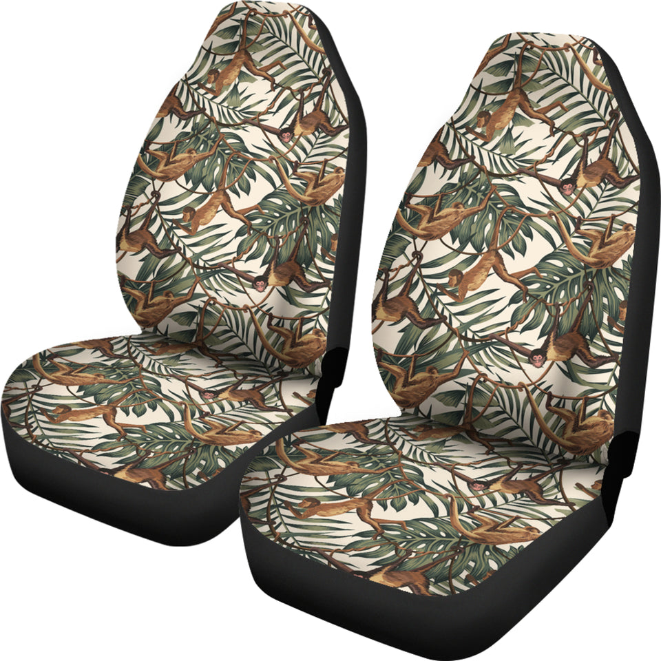 Monkey Tropical Leaves Background Universal Fit Car Seat Covers