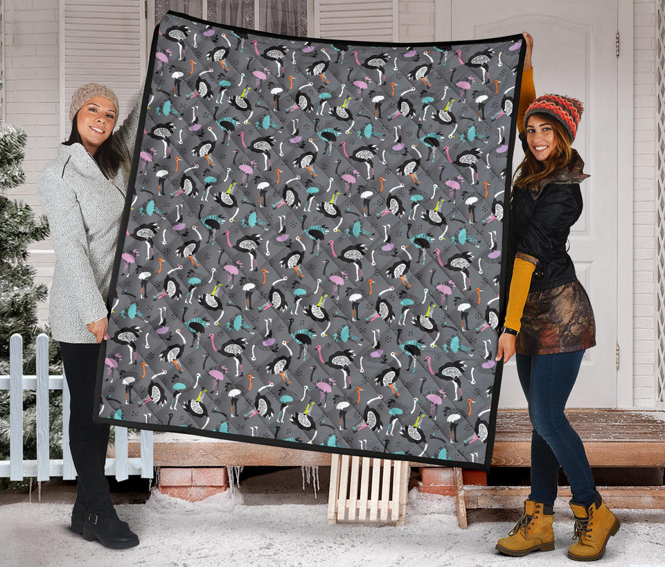 Ostrich Pattern Print Design 01 Premium Quilt