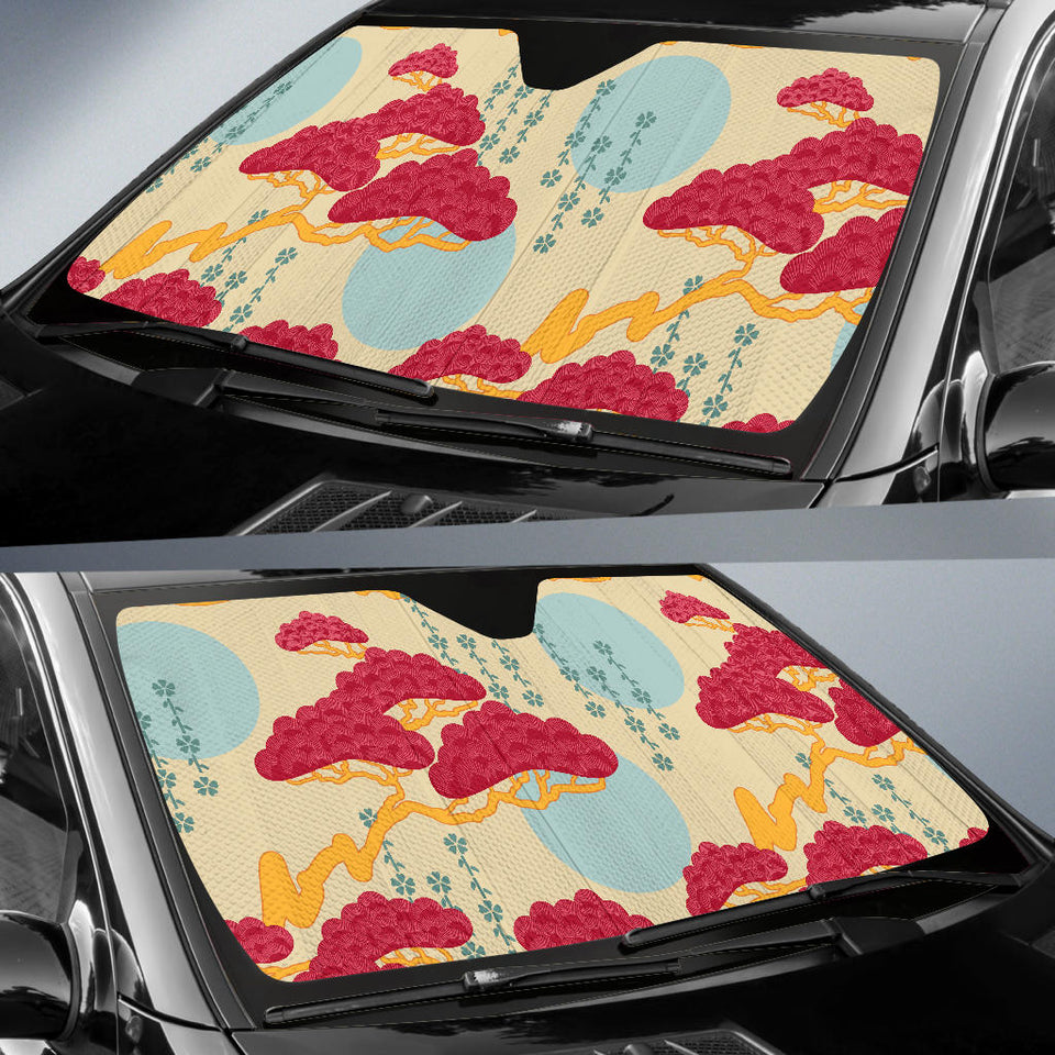 Red Bonsai Gray Sun Japanese Pattern Car Sun Shade