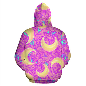 Moon Pink Rose Background Zip Up Hoodie