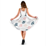 Black Gray Cream Coral Ginkgo Leaves Pattern Sleeveless Midi Dress