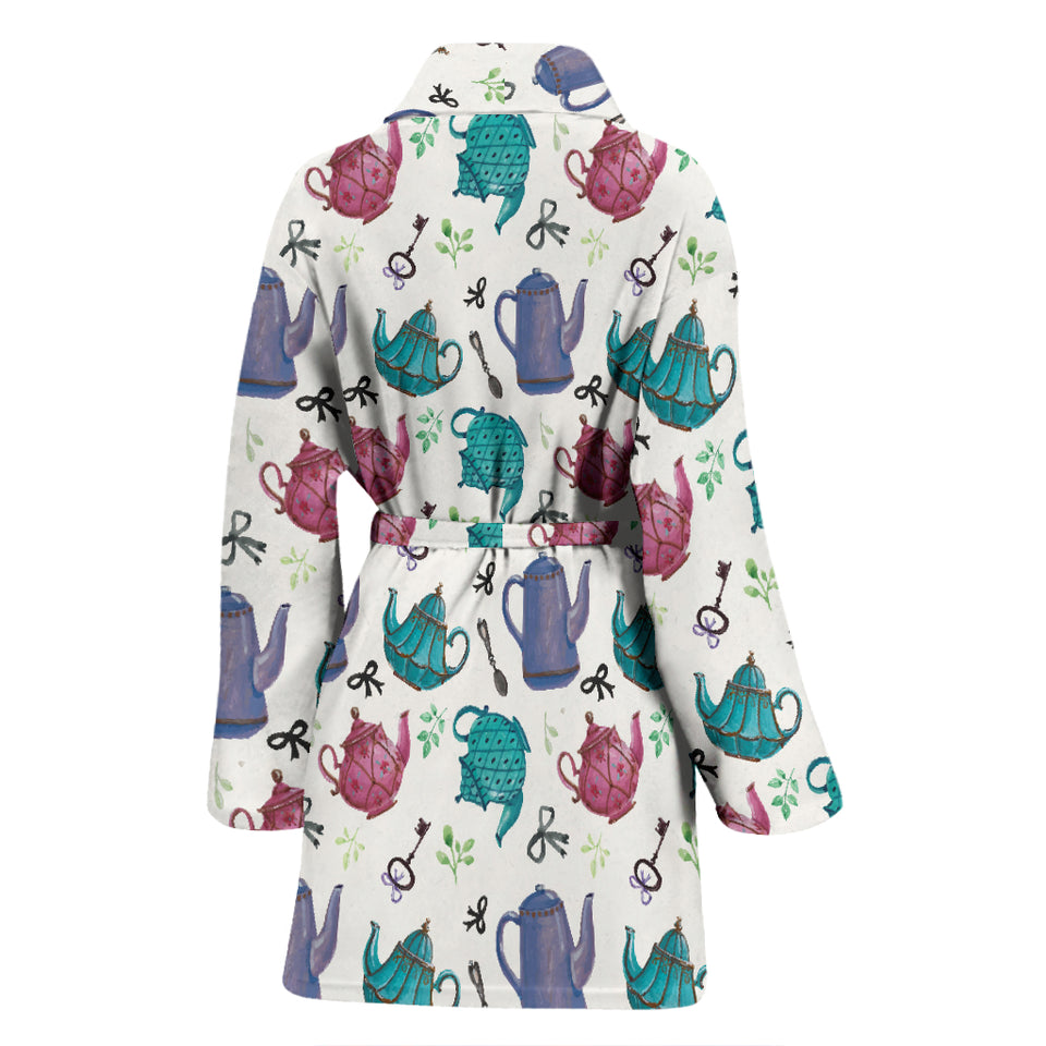 Tea Pots Pattern Print Design 05 Women's Bathrobe