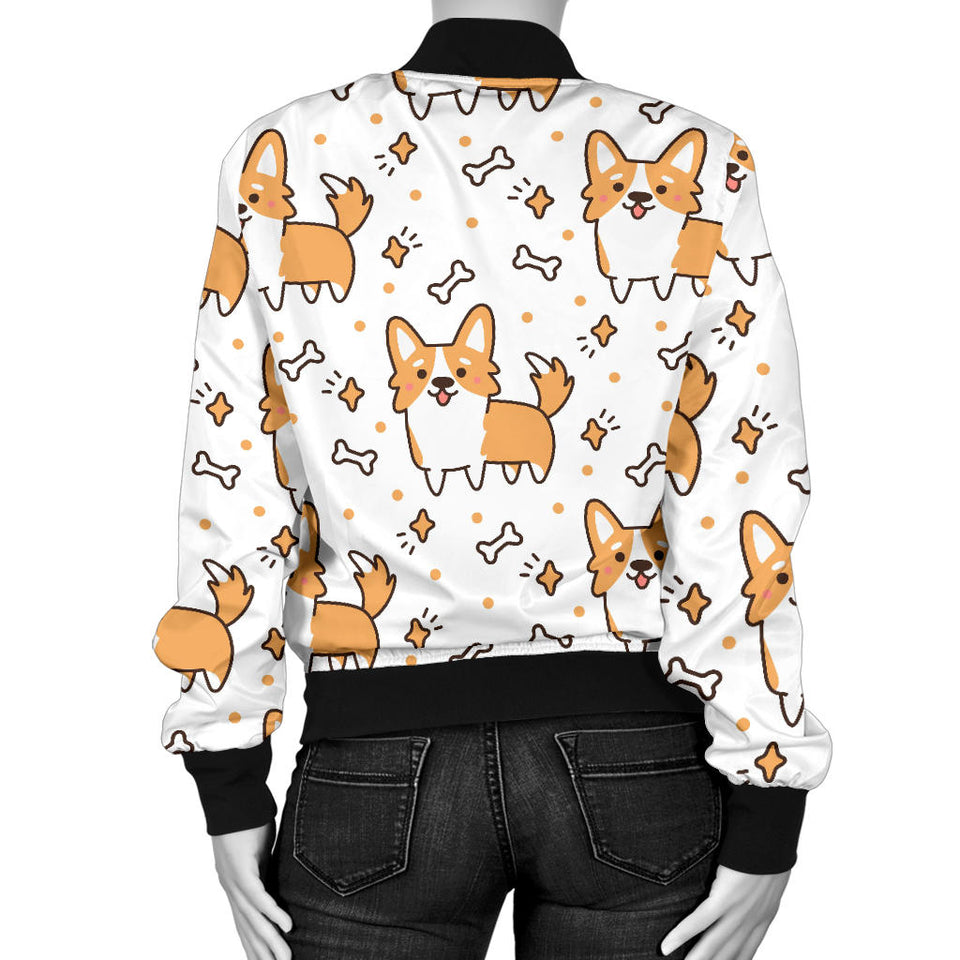 Cute Corgi Heart Star Bone Pattern Women'S Bomber Jacket