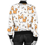 Cute Corgi Heart Star Bone Pattern Women'S Bomber Jacket