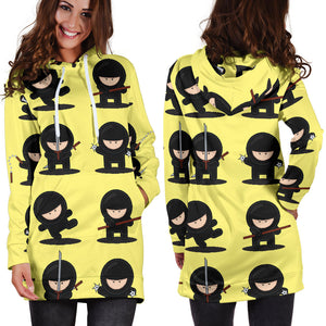 Cute Ninja Yellow Background Women'S Hoodie Dress