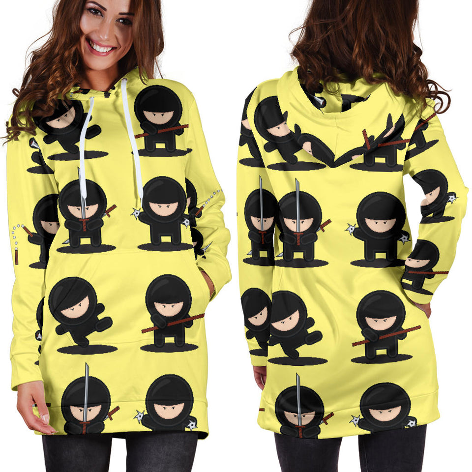 Cute Ninja Yellow Background Women'S Hoodie Dress