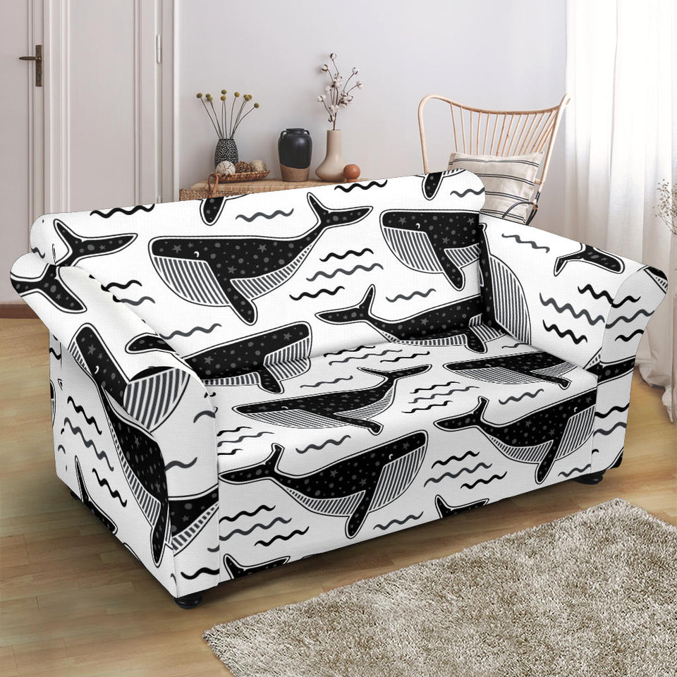 Black Whale Pattern Loveseat Couch Slipcover